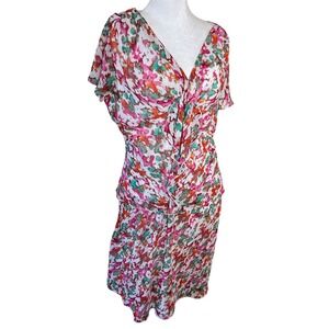 Karin Stevens Womens 2 Piece Skirt Set Pink Green Floral Ruffle Chiffon Size 10